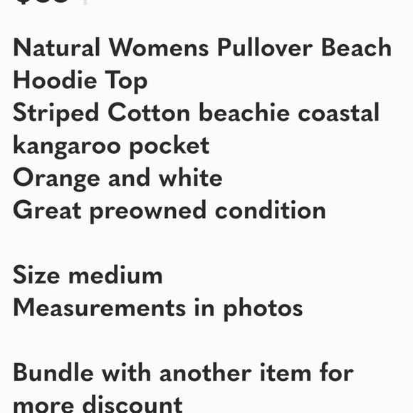 Natural Reflections Hoodie  Pullover Size Large Beach Coastal Striped Cotton - Picture 6 of 6